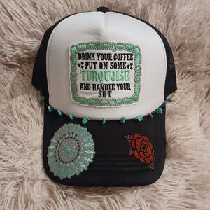 Embroidered Black and White Trucker Hat